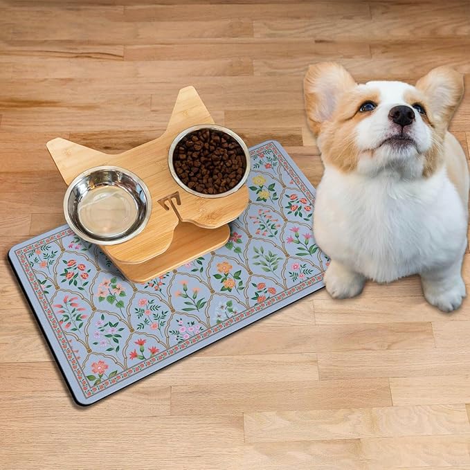 Absorbent Pet Dog Bowl Mat for Food and Water, Pet Cat Food Feeding Mat with Non Slip Rubber Backing, Dog Food Mats for Floors Waterproof, 12"x20"