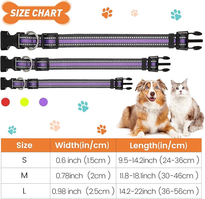Weewooday 3 Pieces Reflective Dog Collar Nylon Adjustable Quick Release Pet Collars for Dogs(Medium)