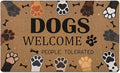 Dogs Welcome People Tolerated Door Mat, Cute Dog Paws Print Artificial Coir Front Door Mat Indoor Outdoor Entrance, Funny Dog Paw Welcome Doormat Rug for Porch Entryway Patio Decor, 17X30 Inch