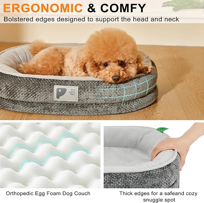 Orthopedic Cat Bed for Puppy & Kitten,Cat Sofa Bed with Egg Crate Foam Four Sided Dog Couch Beds with Removable Cover & Non-Slip Bottom Grey XS