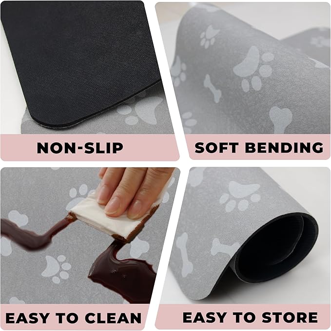 YCT Dog Food & Water Mat - Absorbent Non-Slip Pet Supplies Mat, 11.8"x18.1" Beige