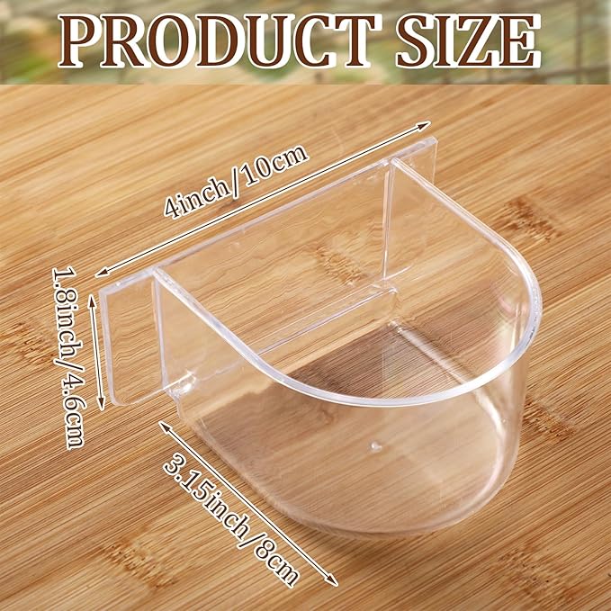 LemonRoad 4 Pcs Bird Cage Feeder Food Water Feeder for Cage Feeding Drinking Bowl Seed Container Dishes Birdcage Tray Replacement Clear Thick Food Trough Box Accessories for Bird Parrot Pigeon Chicken