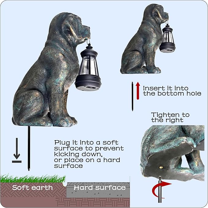 Solar Resin Dog Statue - Garden Art Figurine Dog for Yard Patio Lawn Balcony Decor, Home Houses Holiday Lighting, Outdoor Decoration, Unique Birthdays Ideal Gifts for Mom Grandma Women Wife Sister