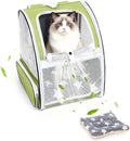 Green Cat Backpack Carrier with Washable Crate Bed Mat Breathable Cat Carrier Large Space for Medium Small Dog Puppy Kitty Bunny Ventilated Mesh Pet Backpack for Cats Travel Hiking Walking Outdoor Use