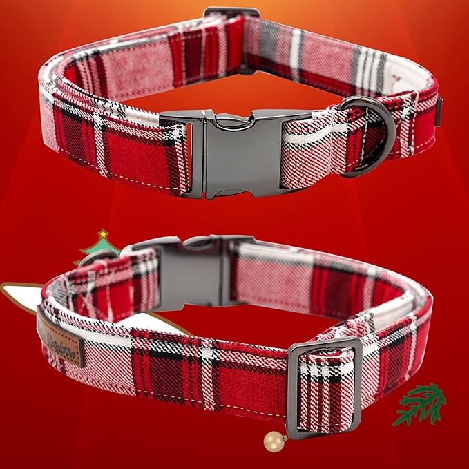 Dog Collar, Christmas Dog Collar Plaid Pet Collar Bow Holiday Bows Girl Boy Puppy Collar Adjustable Pet Collar for Large Dogs