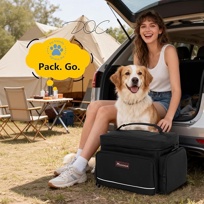 Modoker Dog Travel Bag Airline Approved Pet Cat Tote Organizer for Weekend Trips, 2 Bowls, 2 Food Containers & Feeding Mat