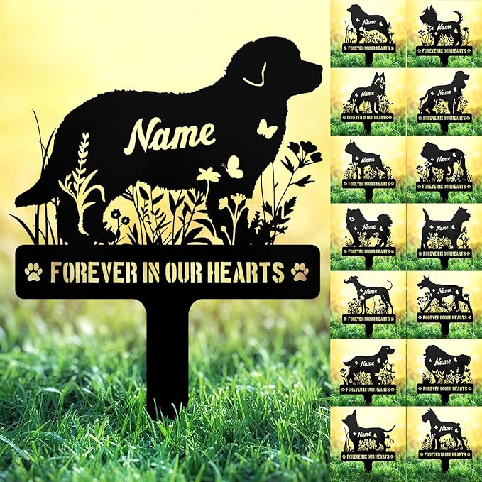 Custom Metal Dog Breed Memorial Stake – Personalized Pet Grave Marker Tombstone, Outdoor Garden Sign, Dog Remembrance Plaque, Sympathy Sign Decor for Graveside or Yard, Pet Loss Gifts