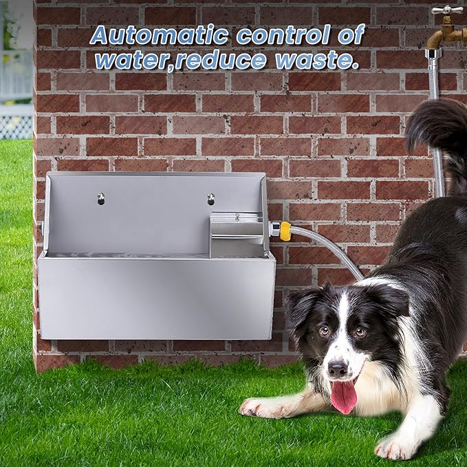Automatic Water Dispenser for Dog,2.1 Gallon Dog Water Bowl Dispenser for Outdoor,304 Stainless Steel Automatic Pet Waterer for Cat Chicken Livestock (Drainage Hole)