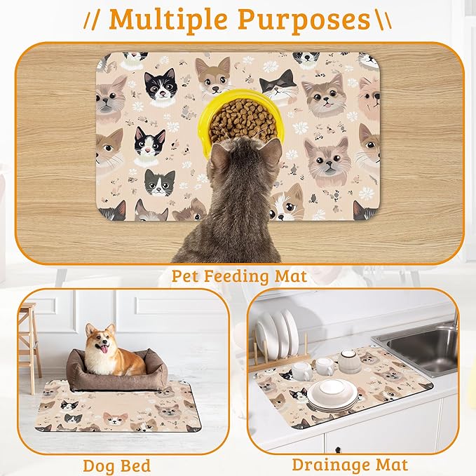 Pet Feeding Mat,Pet Photo Absorbent Dog Cat Food Mat Dog Mat with Rubber Backing,Non-Slip Water Bowl Placemat,Pet Supplies 12" x 20"