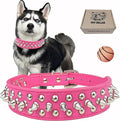 TEEMERRYCA Adjustable PU Leather Spiked Studded Dog Collars with a Squeak Ball Gift for Small Medium Large Pets Like Cats/Pit Bull/Bulldog/Pugs/Husky, Hot Pink, S 10.8"-13.2"