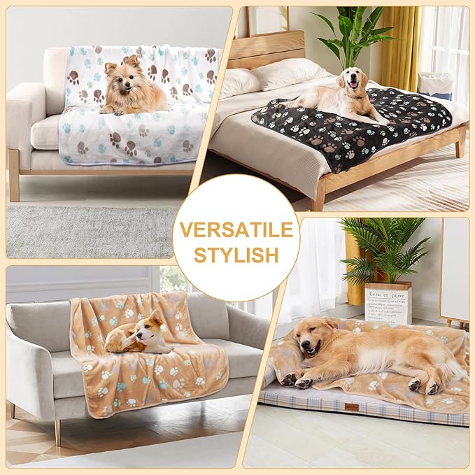 Dog Blankets for Large Dogs, Upgraded Pet Cat Flannel Blankets Washable, Premium 300GSM Soft Pet Throw Cover for Kennel Crate Bed, Sofas, Cute Paw Pattern, 80x60 inch, Grey