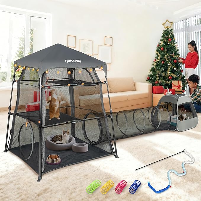 Cat Enclosure Kitten and Tower Tent for Indoor and Outdoor,3 Tier Cage Inside,Outdoor Catio,Portable and Foldable,Two Doors Design; Play Tunnel + Cube(with Three Ways)…