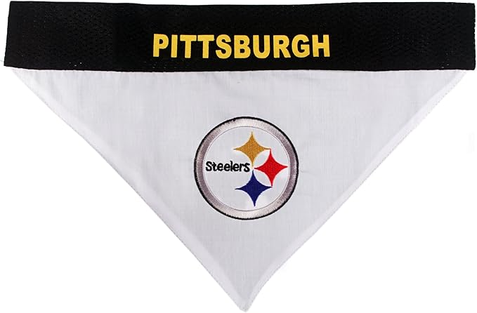Pets First NFL DOG BANDANA - PITTSBURGH STEELERS REVERSIBLE PET BANDANA. 2 Sided Sports Bandana with a PREMIUM Embroidery TEAM LOGO, Small/Medium. - 2 Sizes & 32 NFL Teams available