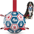 QDAN Extra Large Soccer Ball with Straps, Interactive Dog Toys for Tug of War, Puppy Birthday & Water Toy, Large Dog Balls - Blue & Red (9 Inch)