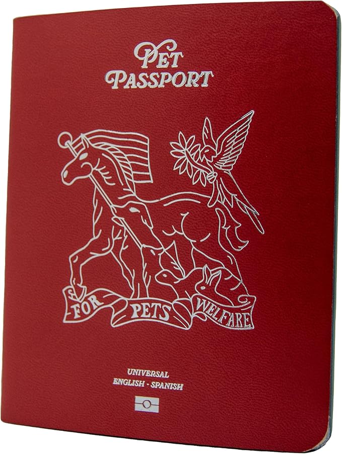Color Premium PU Leather stitch-sewn US Pet Passport Medical Record for Pet Health and Vaccination English + Spanish for Cat, Dog, Puppy and Kitten (Christmas Red, Single)