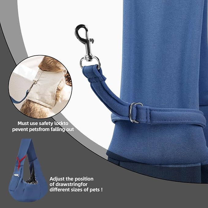 Dog Carrier Sling - Reversible Puppy Carrier Purse with Storage Pocket, Hand-Free Dog Sling Carrier for Carry Small Dogs and Cats, Travel Safety Harness, Dog and Cat Harness(Blue)
