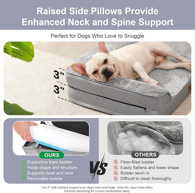 Orthopedic Dog Bed for Small and Medium Dogs, Memory Foam Pet Bed with Washable Removable Cover, Nonskid Bottom, Waterproof, for Indoor, Outdoor, Crate ＆ Car Use, 30x20x6 Inches, Light Grey