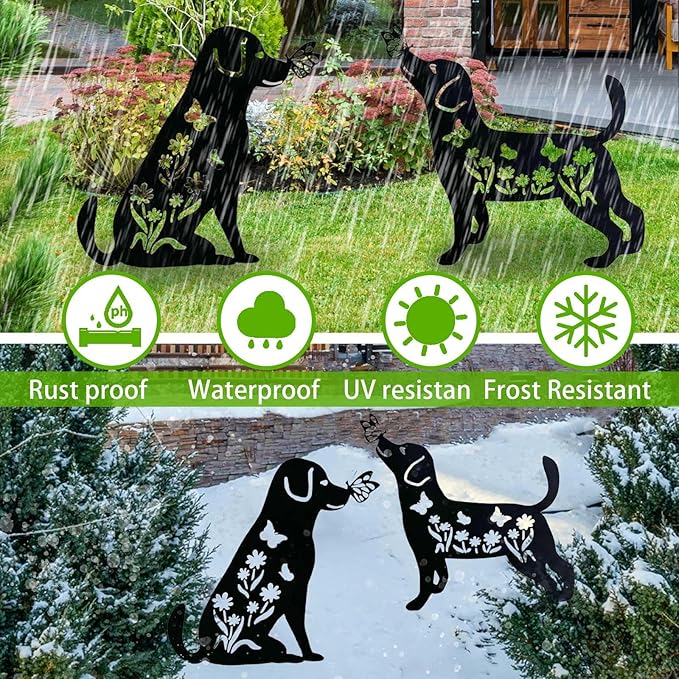 2 Pack Metal Dog Garden Decor for Outside - Unique Dog Statues, Decorative Garden Stakes, Labrador Pet Gifts for Women/Men, Silhouette Yard Art, Ideal for Decorating Backards, (11in)