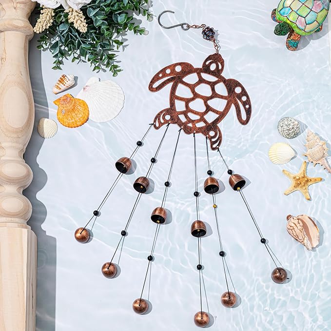 24 Inch Metal Wind Chimes Decor for Outside Garden Birthday Gift for Women Men Bronze Windchimes Pet Memorial Gift with 12 Bell for Patio Yard Lawn Housewarming Front Yard(Sea Turtle)