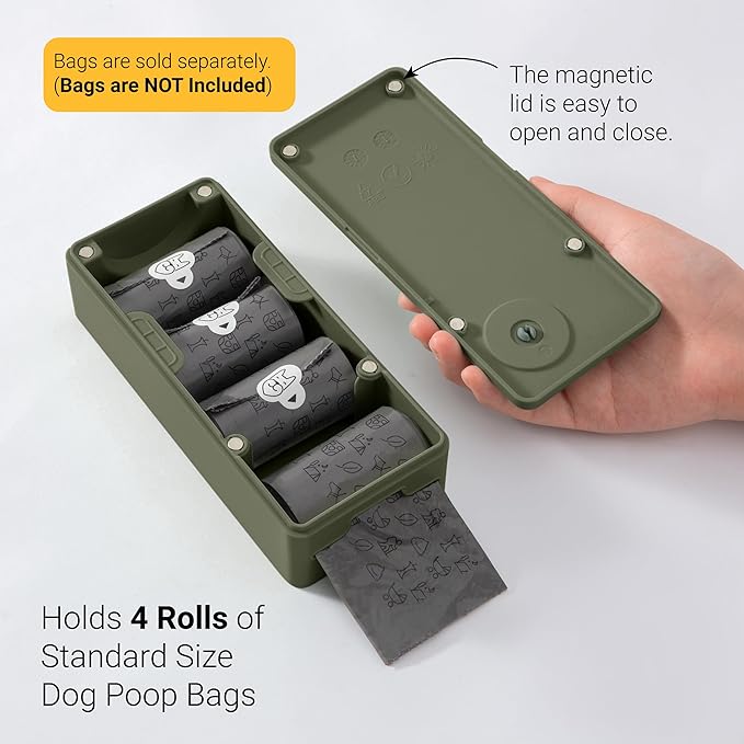 SVD.PET Dog Poop Bag Dispenser, Outdoor or Indoor Pet Waste Bag Dispenser Station, Wall Mount or Hanging with Strap. Easy to Refill Magnetic Cover (Army Green, Dispenser only)