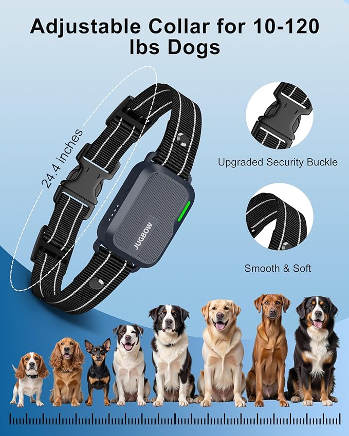 Jugbow Dog Shock Collar - 4500FT Dog Training Collar with Remote, IPX8 Waterproof Electric Dog Collar with 4 Training Modes, Security Lock, Rechargeable eCollar for 10-120lbs Dogs(Deep Blue)