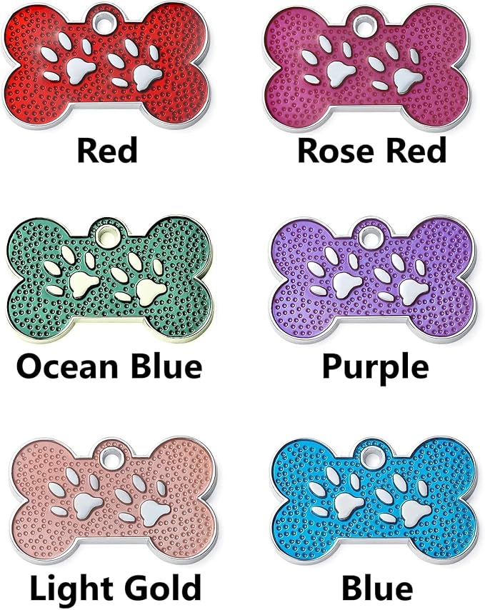 Personalized Dog Cute Paw Pet ID Tag for Pet Collar or Key Chain - Dog Name tag, cat Tags Personalized, cat id tag, Kitten Name tag, Kitten id tag (Bone-Shaped-Small: Rose Red)