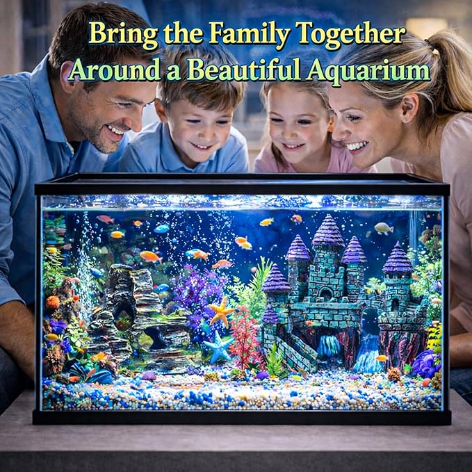 13 Pieces Aquarium Decorations Kit, Fish Tank Decorations Set Small Resin Castle and Rockery Betta Fish Cave Hideout Coral Artificial Plastic Plants Ornament Accessories