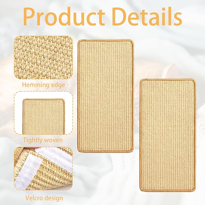 6 Pcs Cat Scratcher Mat, Sisal Cat Scratching Pad Scratch Mat for Cat with Adhesive Loop Tape Cat Scratch Pad Rug for Protect Wall Couch Carpet Window Perch (15.7x7.8 Inch)