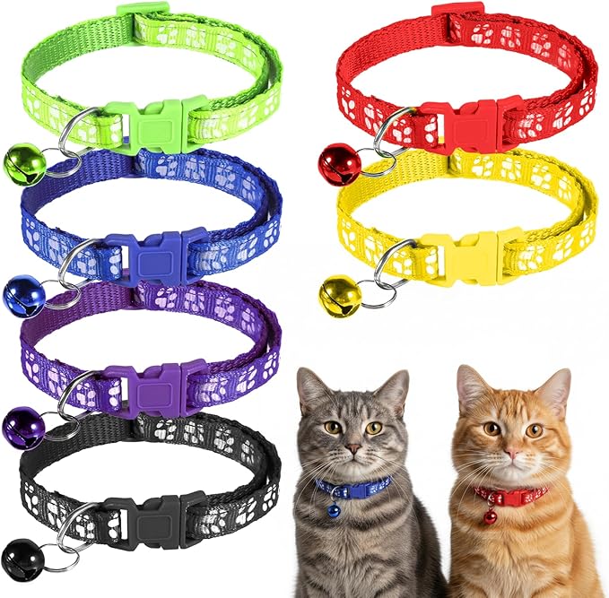6 Pcs Collar for Cats, Breakaway Cat Collars Reflective Safety Kitten Collar with Bells for Cats Small Dogs, Mixed Colors