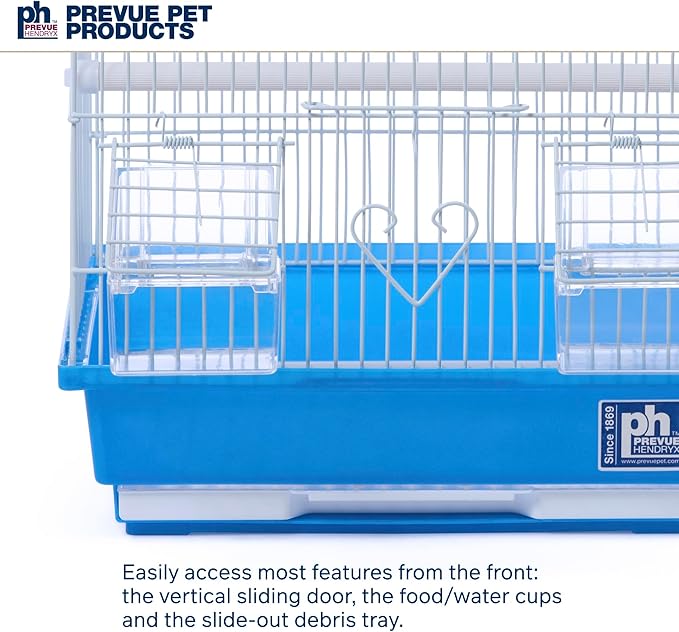 Prevue Pet Products Parakeet Square Roof Bird Cage with Handle - Carrier for Home or Travel, Small Bird Accessories, Easy Storage, for Canaries, Budgies, Finches, Parakeets, and More - Blue & White