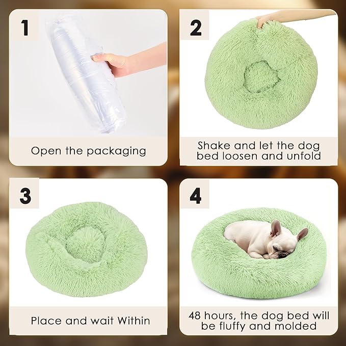 Dogs Bed for Small Dogs, Anti-Anxiety Washable Round Bed (Green, 24.0" L x 24.0" W x 8.0" Th)