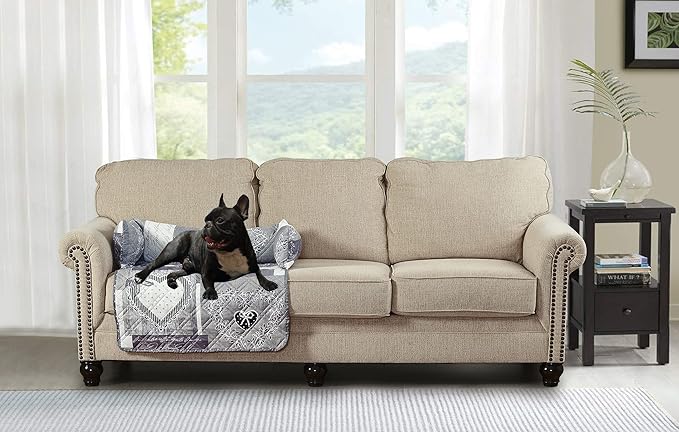 Brilliant Sunshine Quilted Calming Dog Bed Mat, Removable Washable Cover, Cushion Protector and Couch Covers for Dogs, Pets, Cats, Medium, Grey Heart Love Patchwork