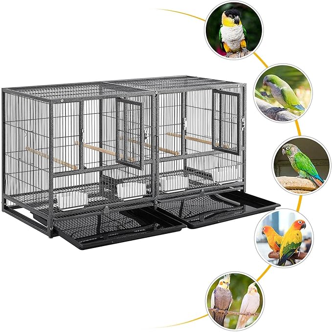 Yaheetech Stackable Bird Cage Divided Breeder Breeding Parakeet Bird Cage for Canaries Cockatiels Lovebirds Finches Budgies Small Parrots, Black