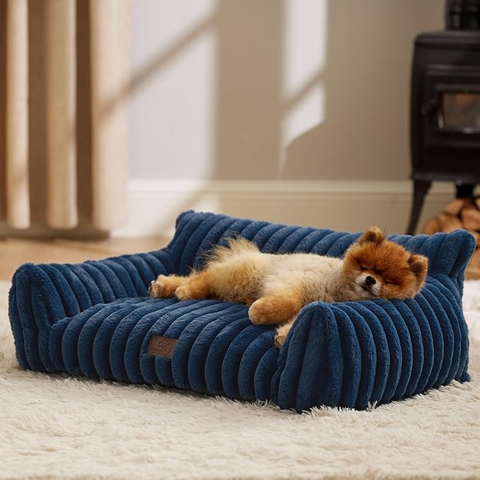 Bedsure ComfyFleece™ Cute Cat Couch for Pets - As Seen on TV on Good Day New York, Small Medium Dog Bed, Supportive Couch Bed for Small Dogs, 30 Inch, Night Blue