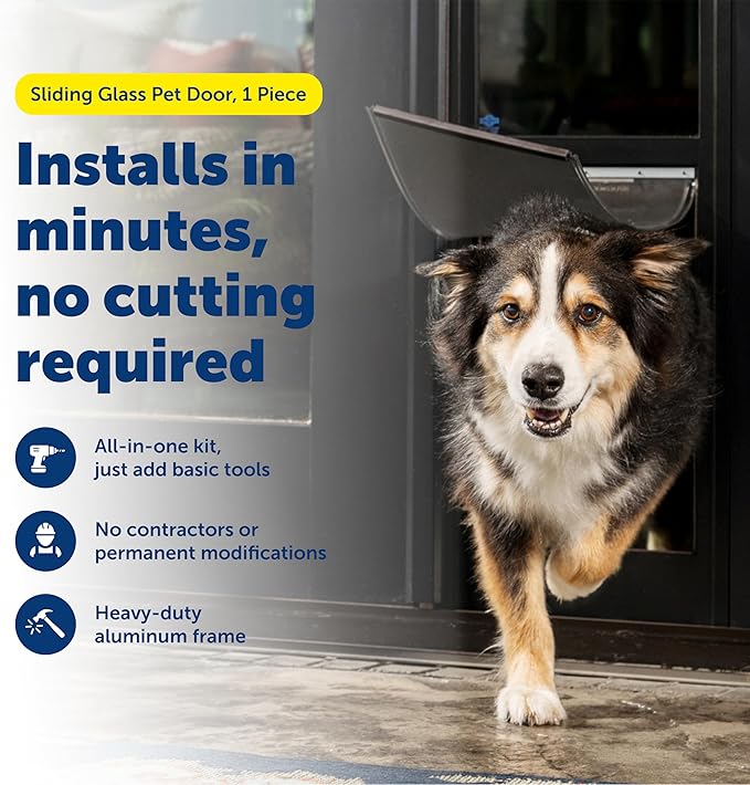 PetSafe Sliding Glass Pet Door - No-Cut DIY Install Doggy Door for Renters - Aluminum Frame - Adjustable Height 75 7/8" to 80 11/16" - Ideal for Large Dogs Up to 100 lb - Bronze