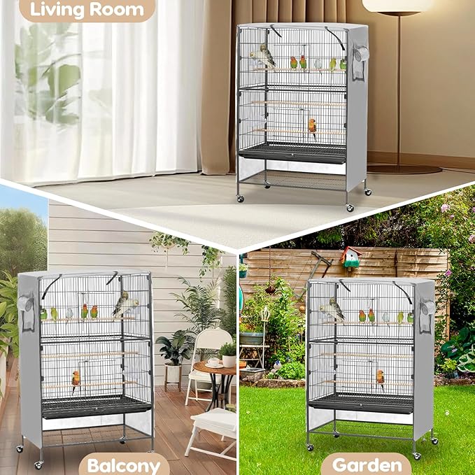Bird Cage Cover, Large Birds Cage Covers for Night, Birds Cover for Cage with Adjustable Front Curtain, Blackout & Breathable Birdcage Covers for Parrot, Small Animals(Not Include Bird Cage)