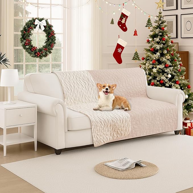 Waterproof Dog Bed Cover, Non-Slip Dog Blanket for Couch, Couch Covers for Dogs Washable, Pet Blanket for Furniture, Pet Bed Mat for Sofa, Car, Pet Supplies (52x82 Inch, Beige)