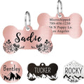 Ultra Joys Stainless Steel Personalized Dog Tags with Engraving Front and Back Customized Bone Tag with Floral Design, Rose Small