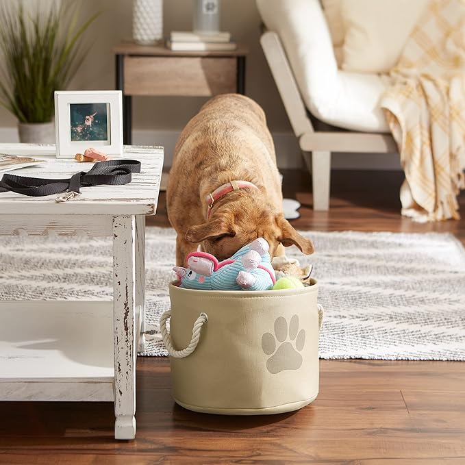 Bone Dry Pet Storage Collection Collapsible Bin, Small Round, Taupe