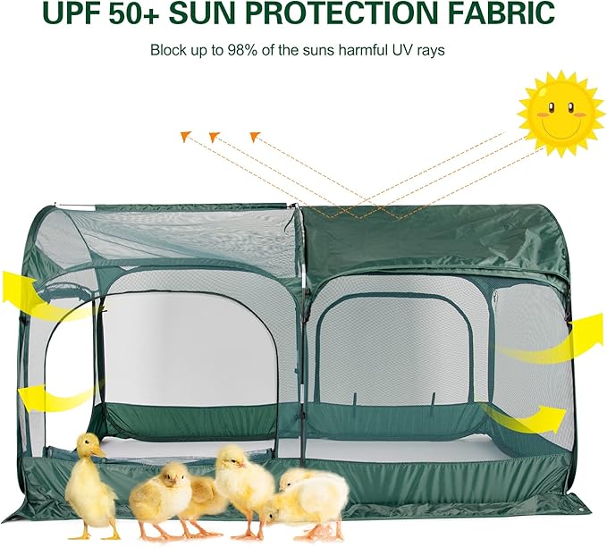 Portable Chicken Run Large Pop-Up Chicken Pen for Small Animals Outdoor Gardening Net with 3 Doors and Handbag, Easy to Install and Storage, Green