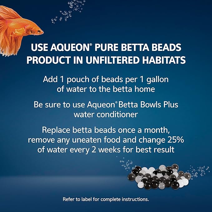 Aqueon PURE Betta Beads, Water Care for Unfiltered Aquariums, Maintains Clear Water and Helps Breakdown Organic Sludge, Black & White