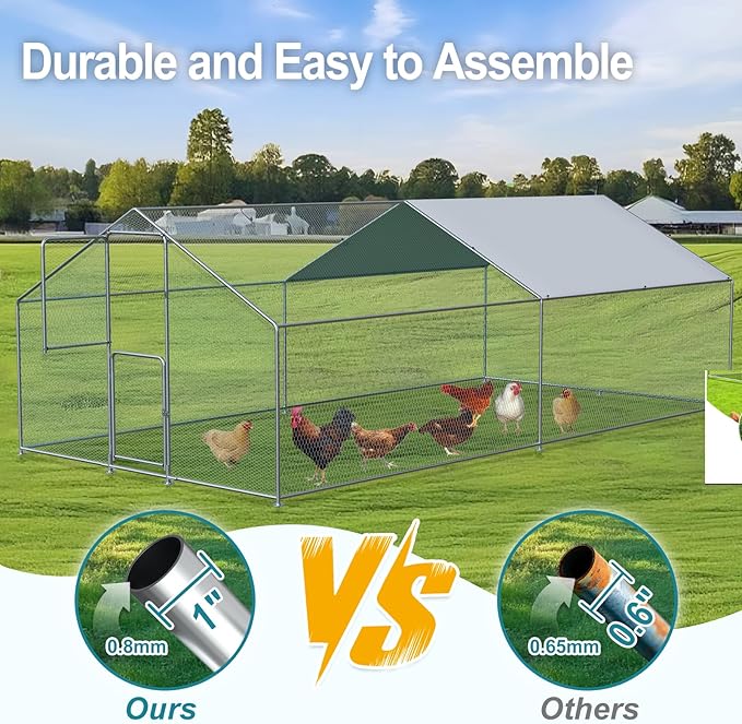 Large Chicken Coop, Chicken Coops for 20 Chickens, Chicken Runs for Yard with Water Poof & UV Resistance Cover, Spire Roof Chicken Coop Run with Double Lockable Doors for Outdoor Backyard