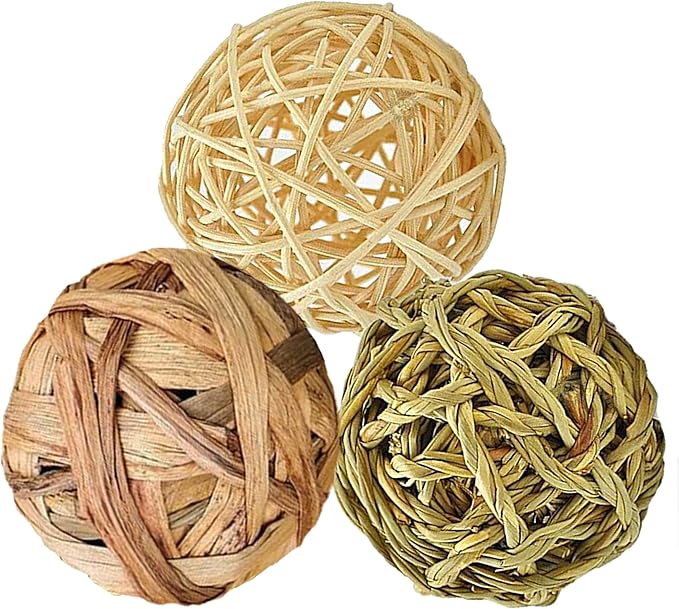 SunGrow Assorted Rabbit Chew Balls, Teething Activity Toy for Pocket Pets, Improves Dental Health, Environment Friendly, Stress Reliever (Assorted, 3 Pcs)