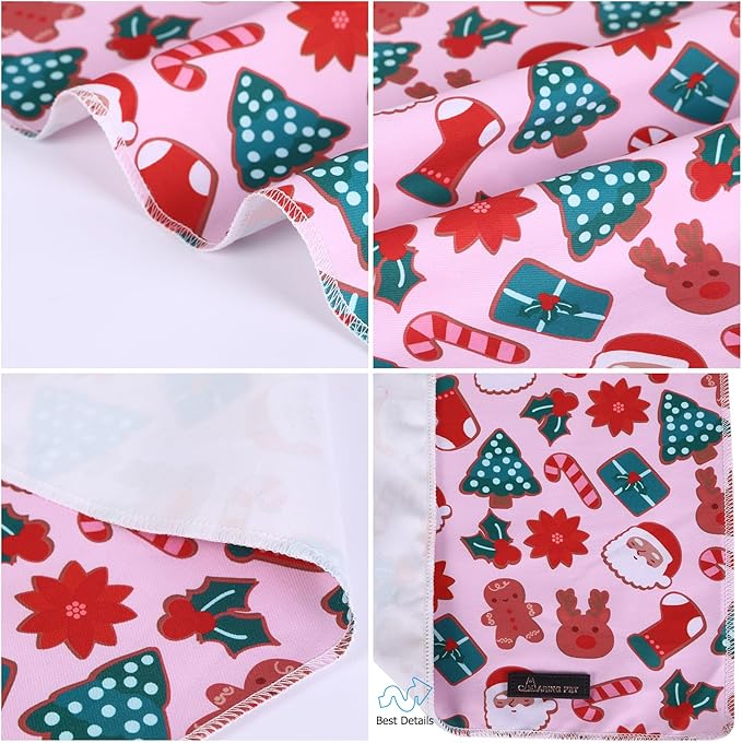 ARING PET Christmas Dog Bandanas, Pink Santa Claus Reindeer Gingerbread Man Christmas Tree Holiday Pet Bandana Scarf Triangle Bibs for Puppy Small Medium Large Boy Girl Dogs Cats-L
