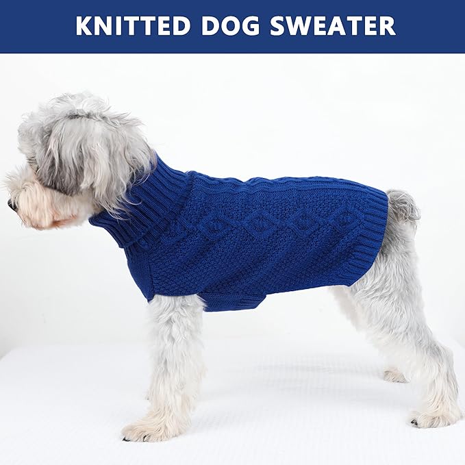 Dog Sweaters for Small Dogs Cute Knitted Chihuahua Clothes Warm Dog Clothes Winter Turtleneck Puppy Sweater XS Doggy Pullover Coat Sleeveless Cat Sweater(Navy Blue, X-Small)