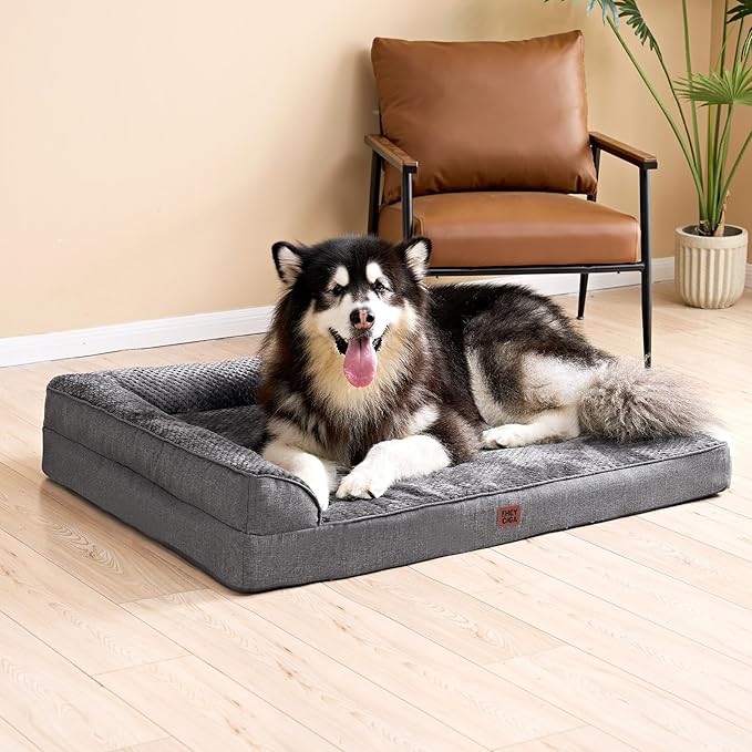 EHEYCIGA Extra Large Dog Bed Othorpedic, Memory Foam XL Dog Bed with Washable Removable Cover, Waterproof Pet Sofa Couch XLarge Size Dogs with Nonskid Bottom, 44x32x6.5, Dark Grey