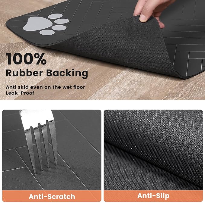 Pet Feeding Mat-Absorbent Pet Placemat for Food and Water Bowl, with Waterproof Rubber Backing, Quick Dry Water Dispenser Mat for Dog and Cat (20"x12", Beige)