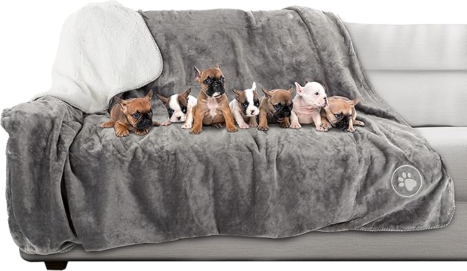 Waterproof Reversible Dog Blanket 60x70 Inches for Couch Bed Car – Soft Sherpa Fleece Pet Throw Furniture Protector Cover - Washable Pet Blanket for Dogs Cats Home Décor by PETMAKER (Gray)