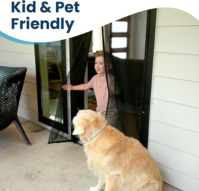 Flux Phenom Magnetic Screen Door - Bugs Out, Breeze in - 9min Install Auto-Sealing Heavy Duty Double Stitched Mesh, 52 Magnets, Hands Free Sliding & Patio Doors Net, Pet & Kid Friendly, 38 x 82 Inch