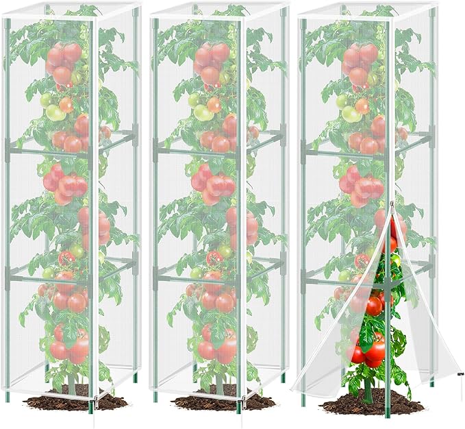 3 Pack Garden Bird Netting Plant Cover for Square Tomato Cage,14.6"x14.6"x51.2" Insect Bird Barrier Tomato Cage Net with Zipper Drawstring,Tomato Trellis Netting Protection Cover for Protecting Plants
